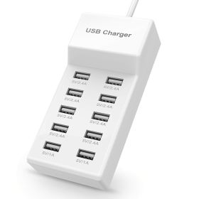 50W 2.4A/1A 10-Port USB Charging Station with Intelligent Short Circuit Protection & Intelligent Current Distribution - Desktop USB Charger Hub for Ch