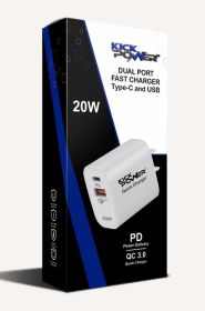 KickPOWER™ Dual Port Wall Charger – 20W Fast Charging (PD + USB)