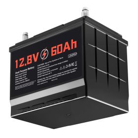12V 60Ah Dual Purpose LiFePO4 Lithium Battery, 800 CCA Group 24, Lithium-ion Starter Battery Plus Deep Cycle, Built-in Smart BMS, Car Start-Stop