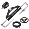 150HP Hydraulic Outboard Steering Kit, Marine Boat Hydraulic Steering System with 13.5-inch Steering Wheel, Helm Pump