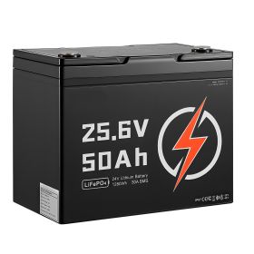 24V 50Ah LiFePO4 Lithium Battery, Bluetooth, Deep Cycle Lithium Rechargeable Battery, Built-in 30A BMS, Low Temp Protection, 4000+ Cycles, Max. 1280Wh