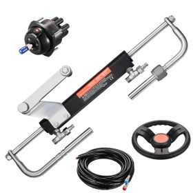 90HP Hydraulic Outboard Steering Kit, Marine Boat Hydraulic Steering System with 13.5-inch Steering Wheel, Helm Pump