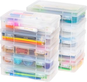 Pencil Case Plastic Pouch Box Storage Organizer for Beads, Pens, and Art Supplies, 10-Pack, Stackable Container with Snap Lid for Jewelry, Stickers
