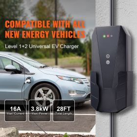 Level 1+2 Portable EV Charger, 16 Amp 120V or 240V, Electric Vehicle Charger with 28-Foot Charging Cable NEMA 6-20P Plug NEMA 5-15 Adapter