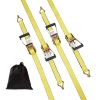 Ratchet Tie Down Straps (4PK), 10000 lb Break Strength, Double J Hook Includes 4 Premium 2" x 27' Rachet Tie Downs with Padded Handles