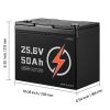 24V 50Ah LiFePO4 Lithium Battery, Bluetooth, Deep Cycle Lithium Rechargeable Battery, Built-in 30A BMS, Low Temp Protection, 4000+ Cycles, Max. 1280Wh