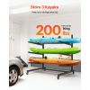 Kayak Storage Rack for 3 Kayaks, Holds 200 lbs, Heavy Duty Adjustable Freestanding Stand with Lockable Wheels for Indoor Outdoor Garage Shed Dock
