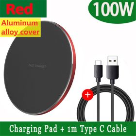Fast Qi Wireless Charger Pad for iPhone 14 13 12 11 X Pro Max Samsung Galaxy S22 S21 Xiaomi Wireless Charging Dock Station (Color: Red with Cable)