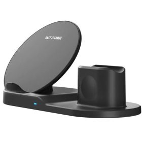 3 In 1 Wireless Charger Stand Quick Charging Dock Station For IPhone Apple Watch Airpods For Samsung S10 S9 10W Fast Charging (Ships From: CN, Color: Black)