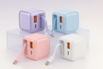 Power Charger Multi-port Charging Head with Built-in Retractable Data Cable