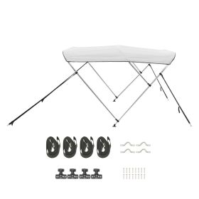 3 Bow Boat Bimini Tops, 600D Polyester Canopy with Aluminum Alloy Frame, Waterproof & Sun Shade Boat Awning Canopy with Storage Bag, 2 Support Poles (Color: Light Grey, size: 72x(73-78)x46 inch)
