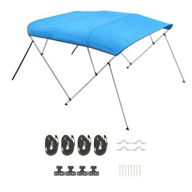 4 Bow Boat Bimini Tops, 600D Polyester Canopy with Aluminum Alloy Frame, Waterproof & Sun Shade Boat Awning Canopy with Storage Bag, 2 Support Poles (Color: Pacific Blue, size: 96x(73-78)x54 inch)