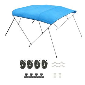 4 Bow Boat Bimini Tops, 600D Polyester Canopy with Aluminum Alloy Frame, Waterproof & Sun Shade Boat Awning Canopy with Storage Bag, 2 Support Poles (Color: Pacific Blue, size: 96x(67-72)x54 inch)