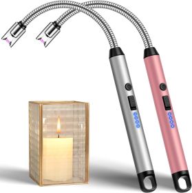 Candle Lighter with 360° Flexible Neck & Safety Lock, Windproof USB Rechargeable Electric Lighter Gift Sets (Color: Silver & Rose Gold)