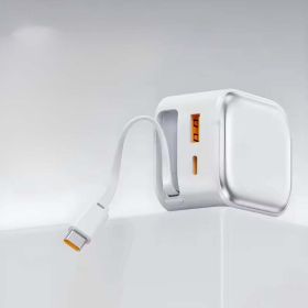 Power Charger Multi-port Charging Head with Built-in Retractable Data Cable (Color: White)