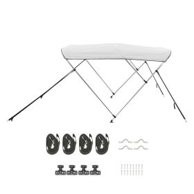 3 Bow Boat Bimini Tops, 600D Polyester Canopy with Aluminum Alloy Frame, Waterproof & Sun Shade Boat Awning Canopy with Storage Bag, 2 Support Poles (Color: Light Grey, size: 72x(85-90)x46 inch)