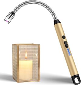 Candle Lighter with 360° Flexible Neck & Safety Lock, Windproof USB Rechargeable Electric Lighter Gift Sets (Color: Gold)