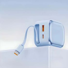 Power Charger Multi-port Charging Head with Built-in Retractable Data Cable (Color: Blue)