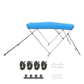 3 Bow Boat Bimini Tops, 600D Polyester Canopy with Aluminum Alloy Frame, Waterproof & Sun Shade Boat Awning Canopy with Storage Bag, 2 Support Poles (Color: Pacific Blue, size: 72x(85-90)x46 inch)