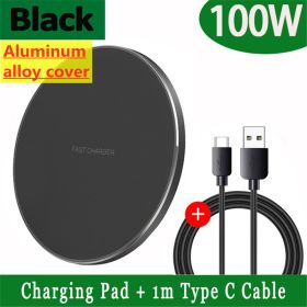 Fast Qi Wireless Charger Pad for iPhone 14 13 12 11 X Pro Max Samsung Galaxy S22 S21 Xiaomi Wireless Charging Dock Station (Color: Black with Cable)