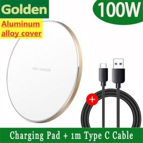 Fast Qi Wireless Charger Pad for iPhone 14 13 12 11 X Pro Max Samsung Galaxy S22 S21 Xiaomi Wireless Charging Dock Station (Color: Golden with Cable)