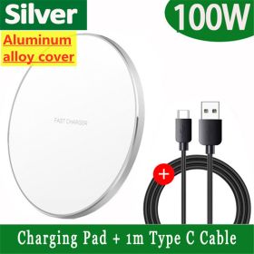 Fast Qi Wireless Charger Pad for iPhone 14 13 12 11 X Pro Max Samsung Galaxy S22 S21 Xiaomi Wireless Charging Dock Station (Color: Silver with Cable)