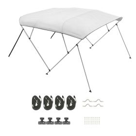 4 Bow Boat Bimini Tops, 600D Polyester Canopy with Aluminum Alloy Frame, Waterproof & Sun Shade Boat Awning Canopy with Storage Bag, 2 Support Poles (Color: Light Grey, size: 96x(79-84)x54 inch)