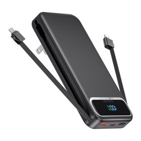 12000mAh Portable Charger Power Bank With Built In Cables, 22.5W Fast Charging Power Bank External Battery Pack Compatible With Android Phone,iPhone (Color: Black)