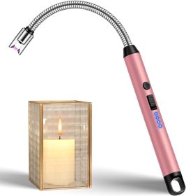 Candle Lighter with 360° Flexible Neck & Safety Lock, Windproof USB Rechargeable Electric Lighter Gift Sets (Color: Rose Gold)