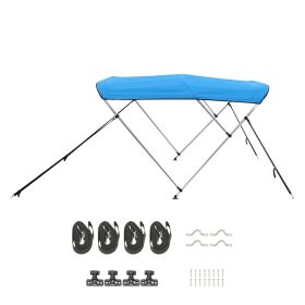 3 Bow Boat Bimini Tops, 600D Polyester Canopy with Aluminum Alloy Frame, Waterproof & Sun Shade Boat Awning Canopy with Storage Bag, 2 Support Poles (Color: Pacific Blue, size: 72x(79-84)x46 inch)