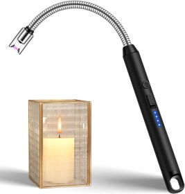 Candle Lighter with 360° Flexible Neck & Safety Lock, Windproof USB Rechargeable Electric Lighter Gift Sets (Color: Black)