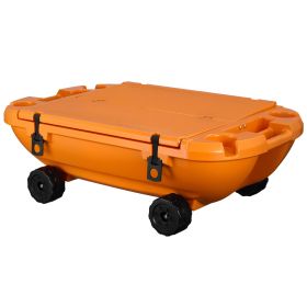 Floating Cooler, 40 QT Floating Ice Chest with Dry Storage, Wheels & Tow Rope, Premium LLDPE Amphibious Drink Cooler for Water & Land (Color: Orange, Type: With Wheels)
